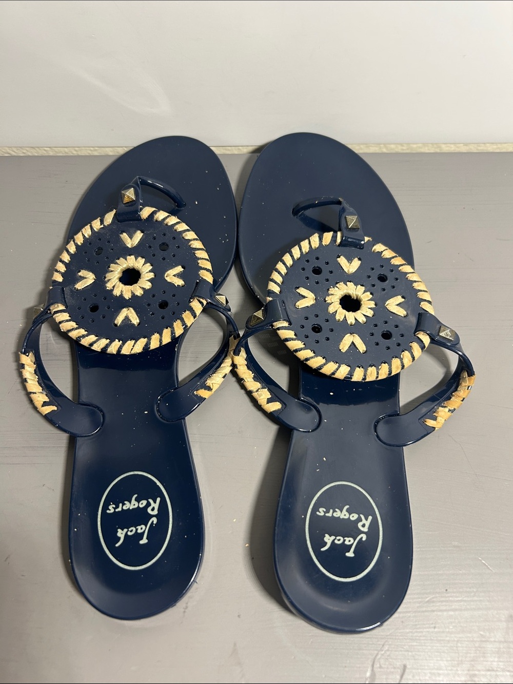 Jack Rogers Navy Blue Braided Medallion Thong Sandals - Picture 5 of 7
